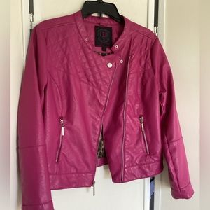 DOLLHOUSE Moto Jacket Sz L faux leather EUC hot pink fuschia magenta